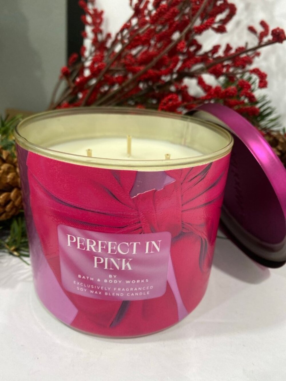 “Perfect in Pink” Bath & Body Works New Christmas Holiday 3 Wick Candle